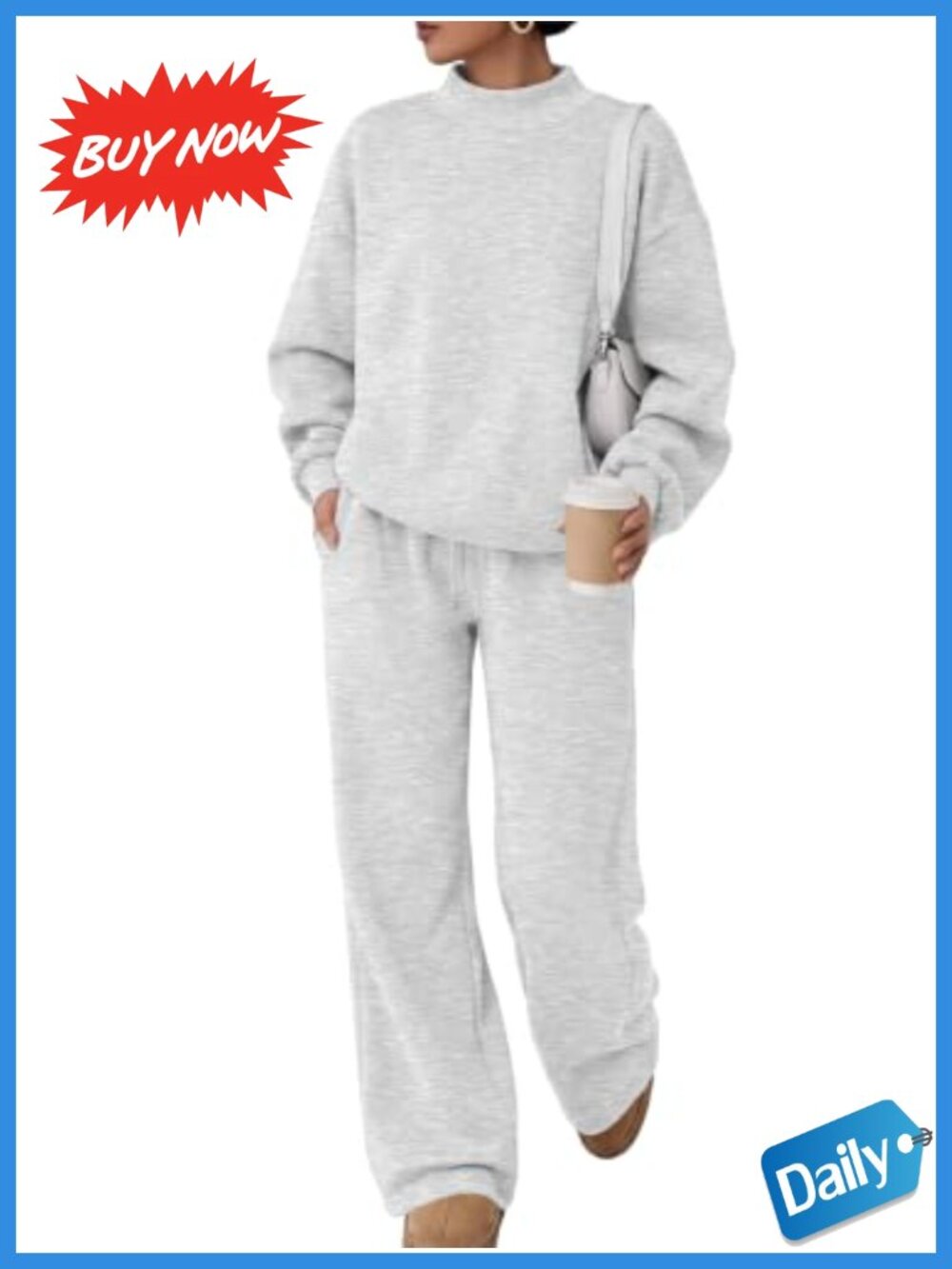 Women's 2 Piece Sweat Set Mock Neck Oversized Sweatshirt Wide Leg Sweatpants